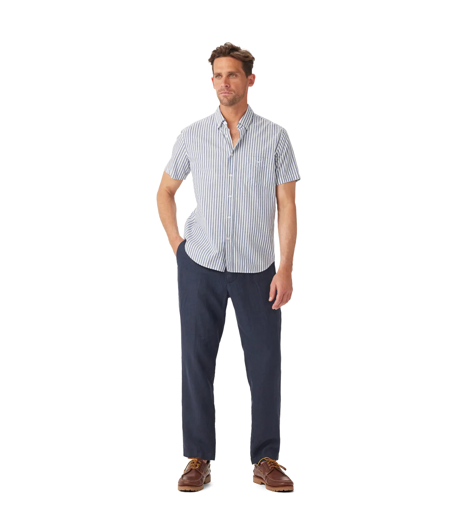 R.M.Williams - Regular Shirt - Stripe - Short Sleeve - Blue & White
