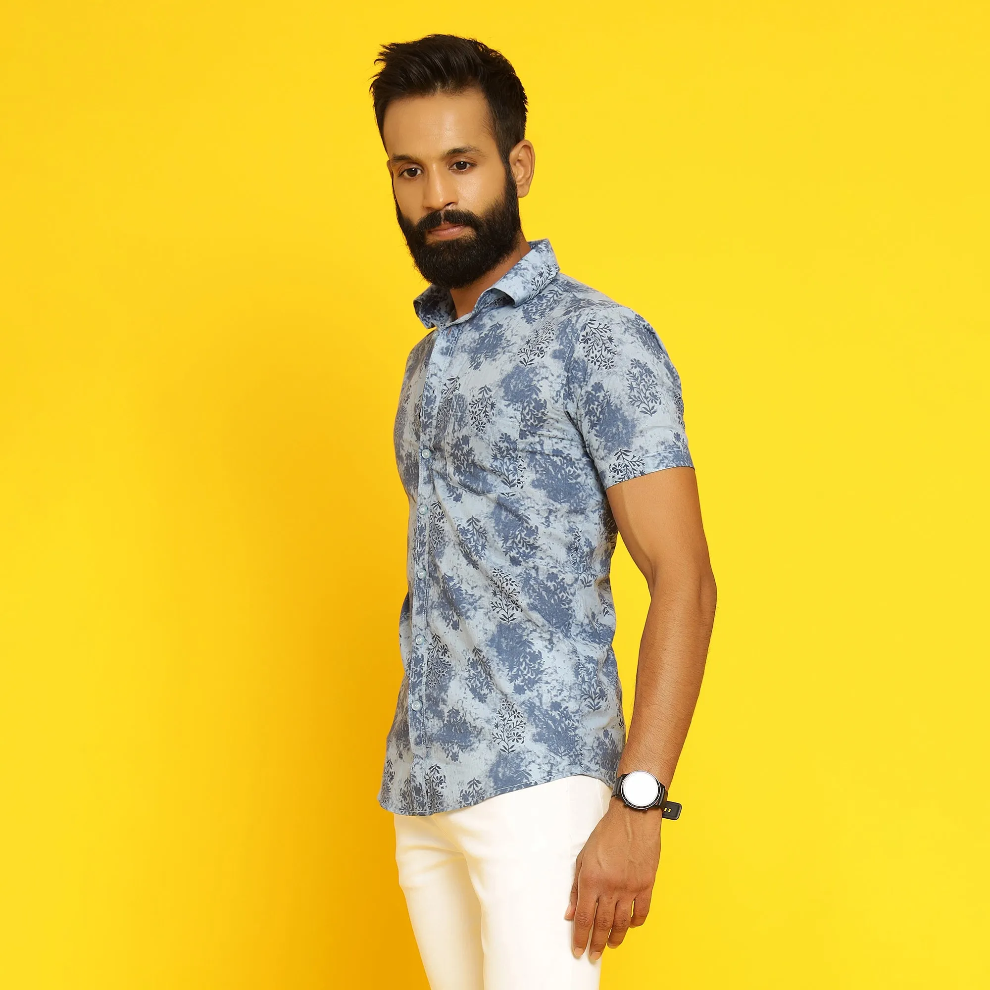 Sanskruti Homes Light Blue Cotton Printed Shirt
