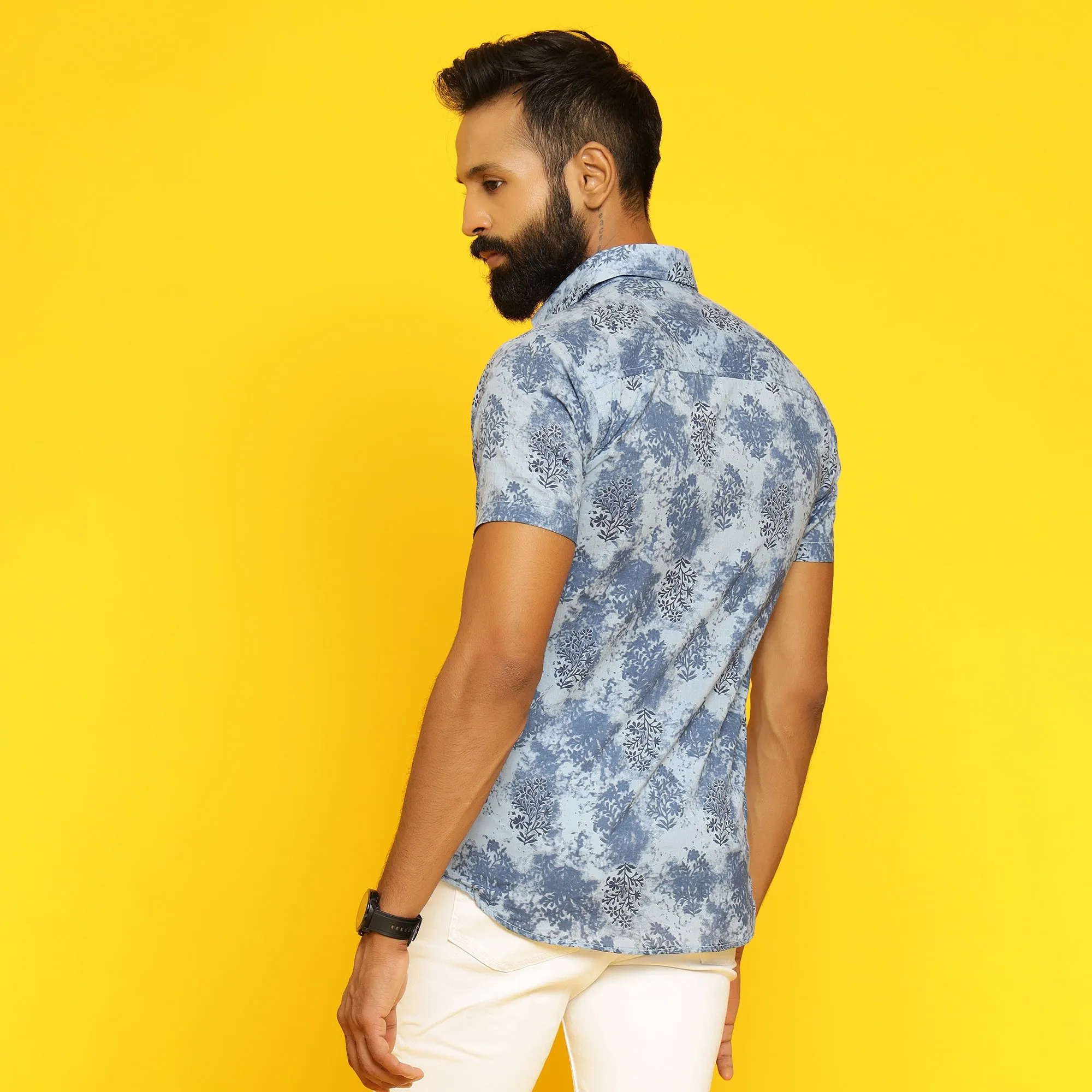 Sanskruti Homes Light Blue Cotton Printed Shirt