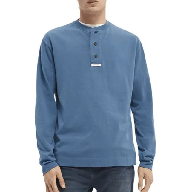 Scotch & Soda Grandad Long Sleeved T-shirt - Seventies Blue