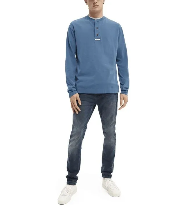 Scotch & Soda Grandad Long Sleeved T-shirt - Seventies Blue