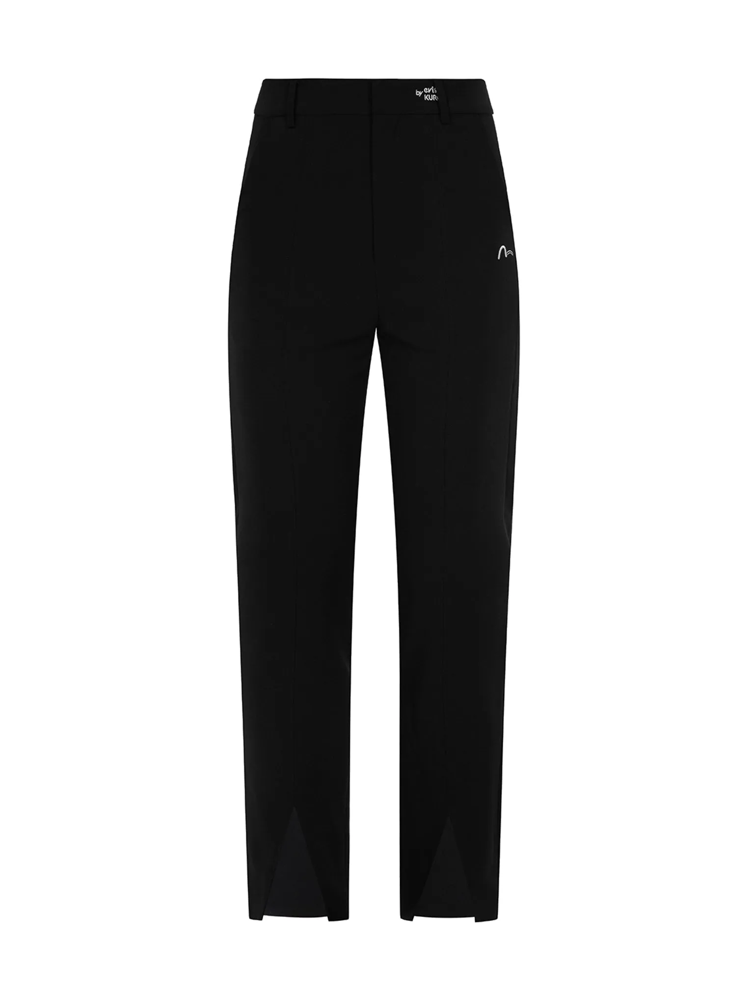 Seagull Embroidery Front Slit Tailored Pants