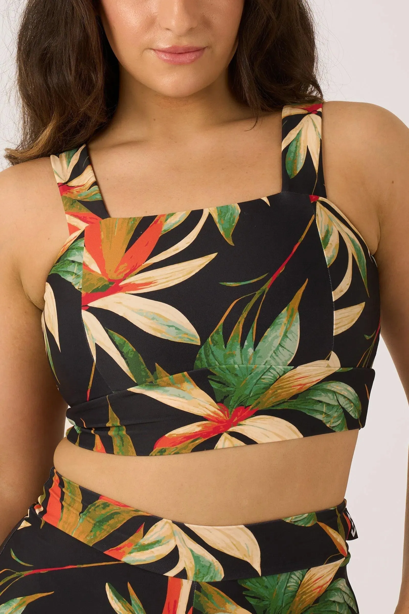 Silky Square Neck Comfort Crop Top - Black Tropico