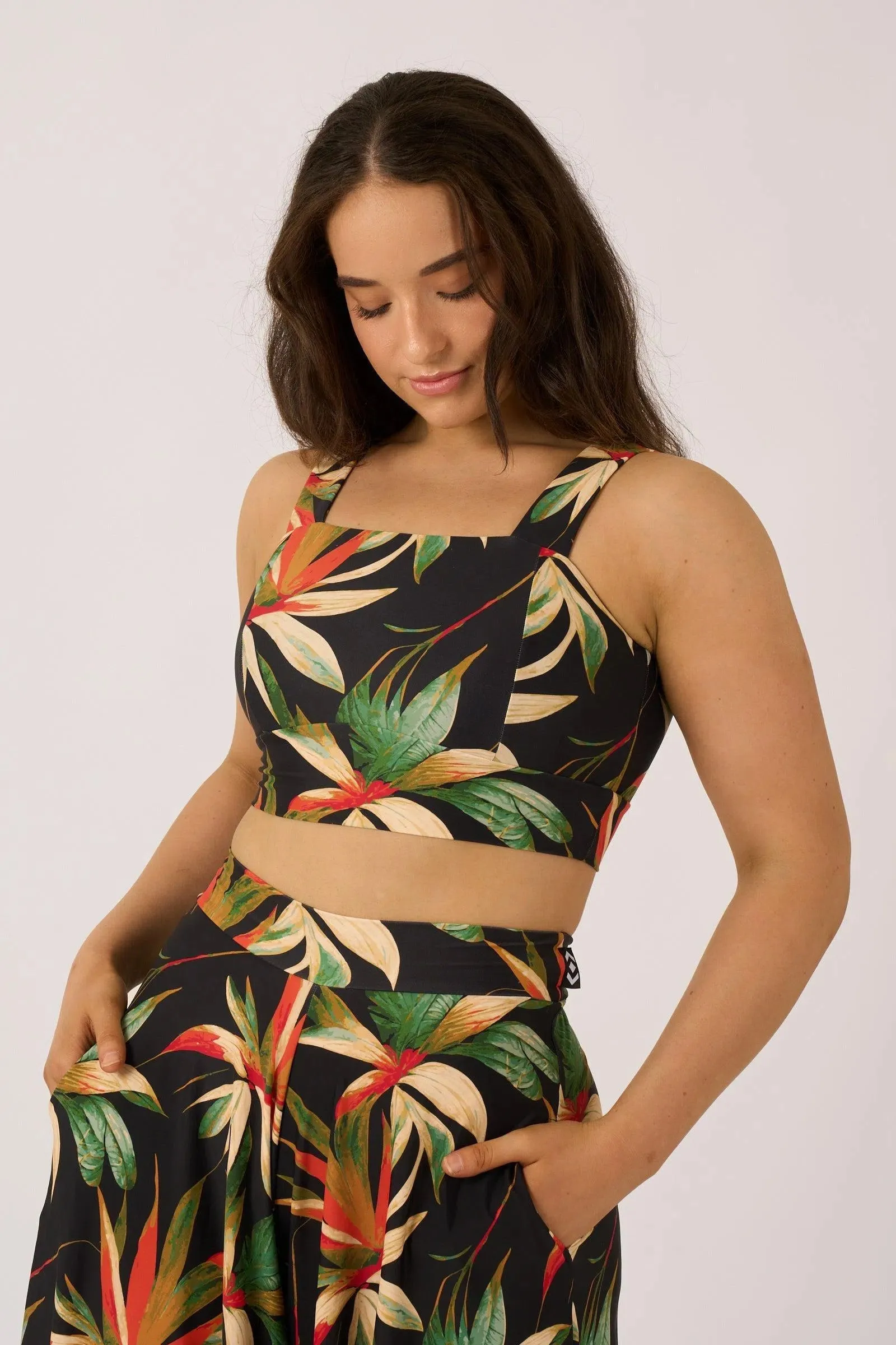 Silky Square Neck Comfort Crop Top - Black Tropico