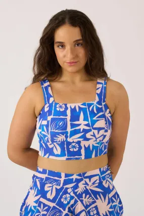 Silky Square Neck Comfort Crop Top - Blue Tiki