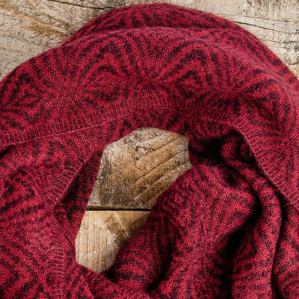 Soft Hand-Knitted Wool Infinity Scarf (Burgundy)