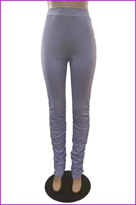 Solid High Waist Stacked Hem Skinny Pants For WomenDE928