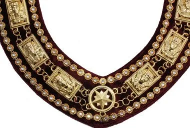 Sphinx Head - Rhinestone Chain Collar - Gold/Silver on Maroon   Free Case