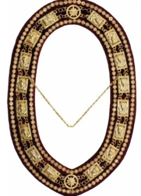 Sphinx Head - Rhinestone Chain Collar - Gold/Silver on Maroon   Free Case