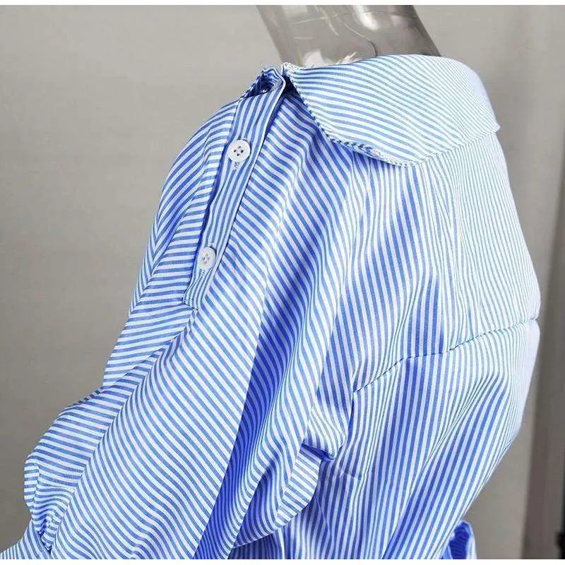 Stacy Blue Off the Shoulder Striped Dress