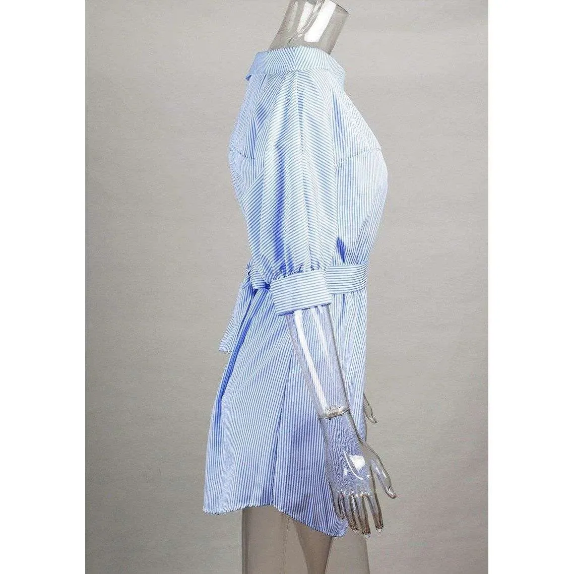 Stacy Blue Off the Shoulder Striped Dress