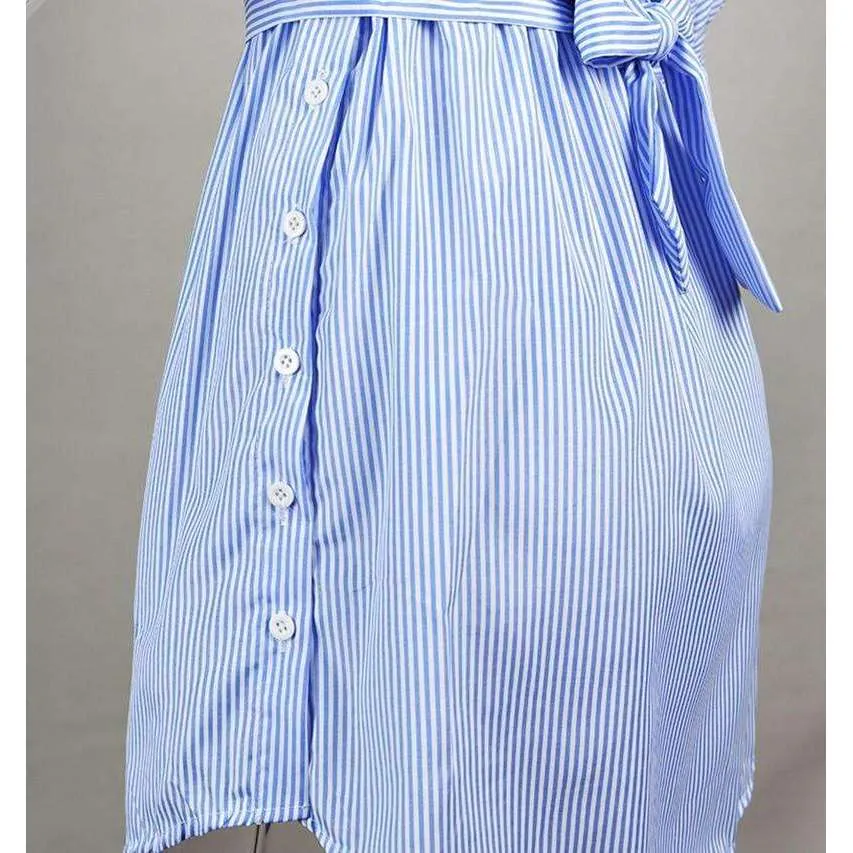 Stacy Blue Off the Shoulder Striped Dress