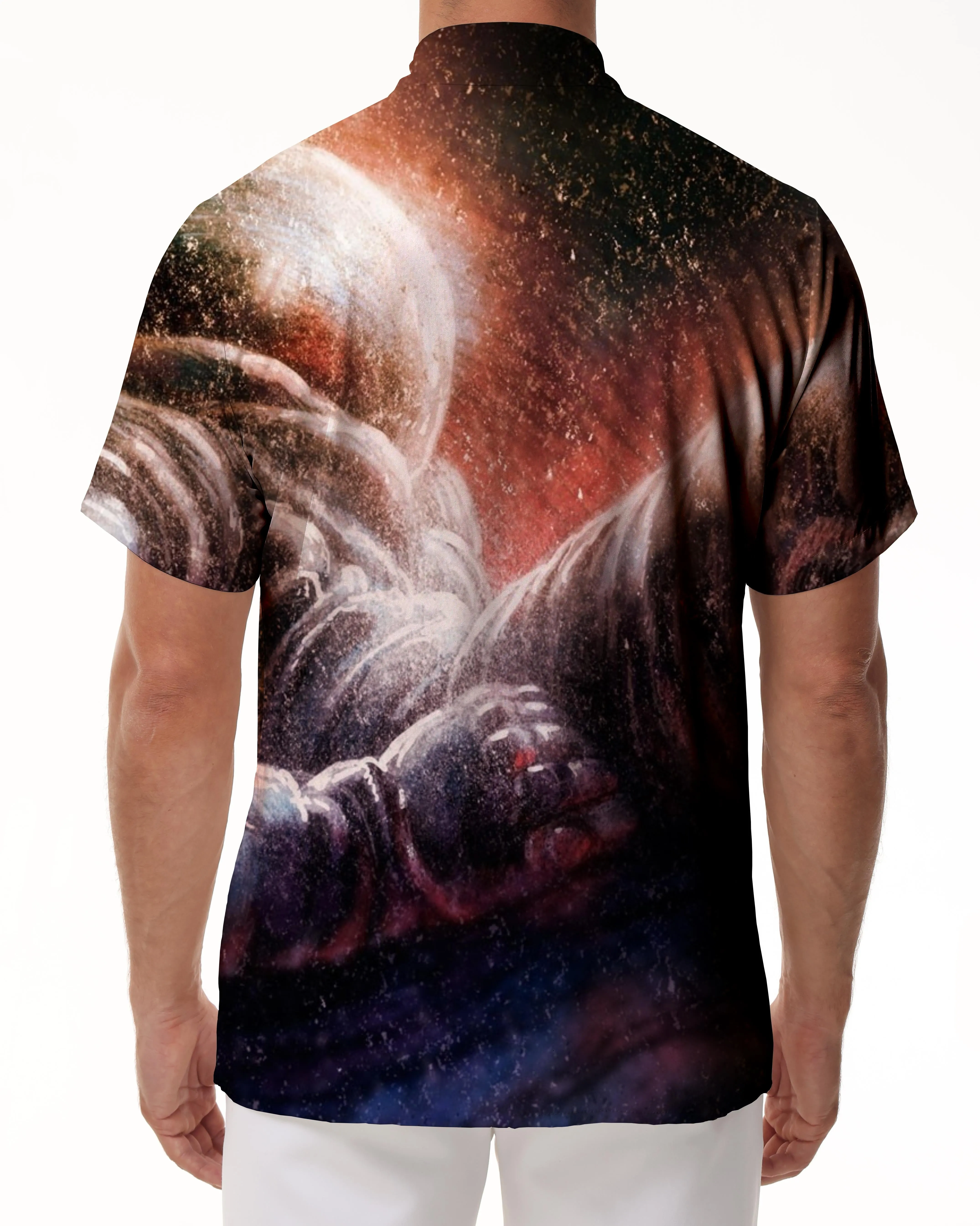 Starry sky print shirt summer loose short-sleeved top trend lapel button beach shirt men's fashion Hawaiian shirt casual 3D printing