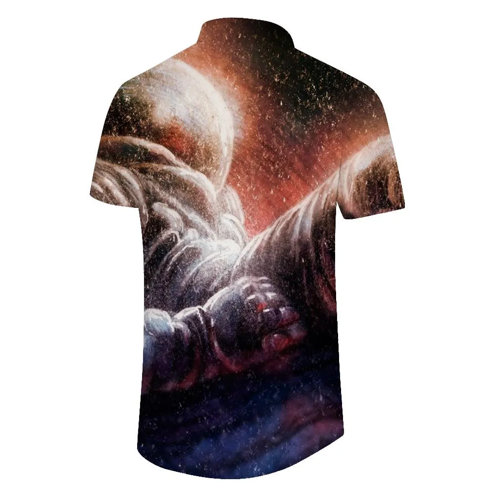 Starry sky print shirt summer loose short-sleeved top trend lapel button beach shirt men's fashion Hawaiian shirt casual 3D printing