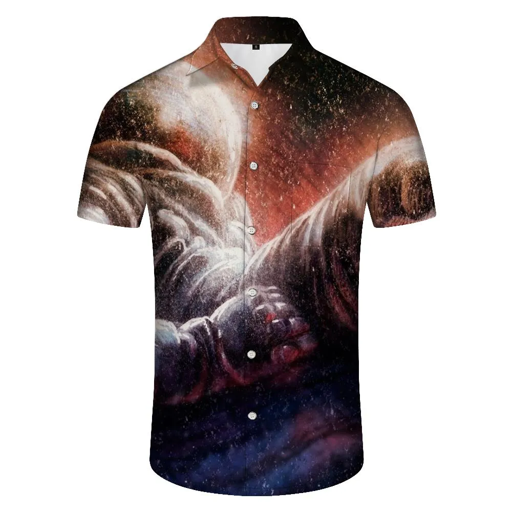 Starry sky print shirt summer loose short-sleeved top trend lapel button beach shirt men's fashion Hawaiian shirt casual 3D printing