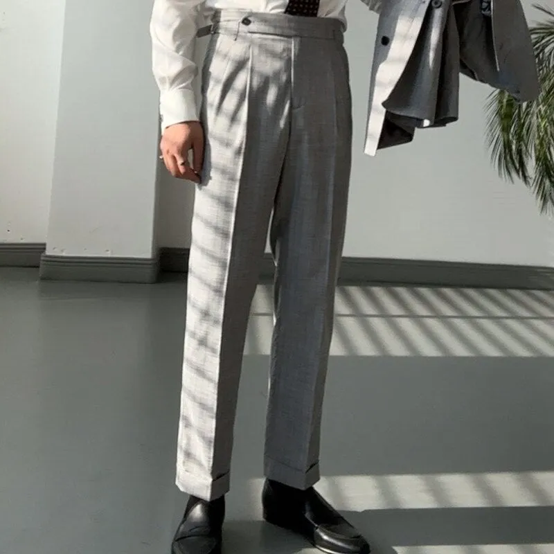 Stripe High Waist Flat Front Trousers