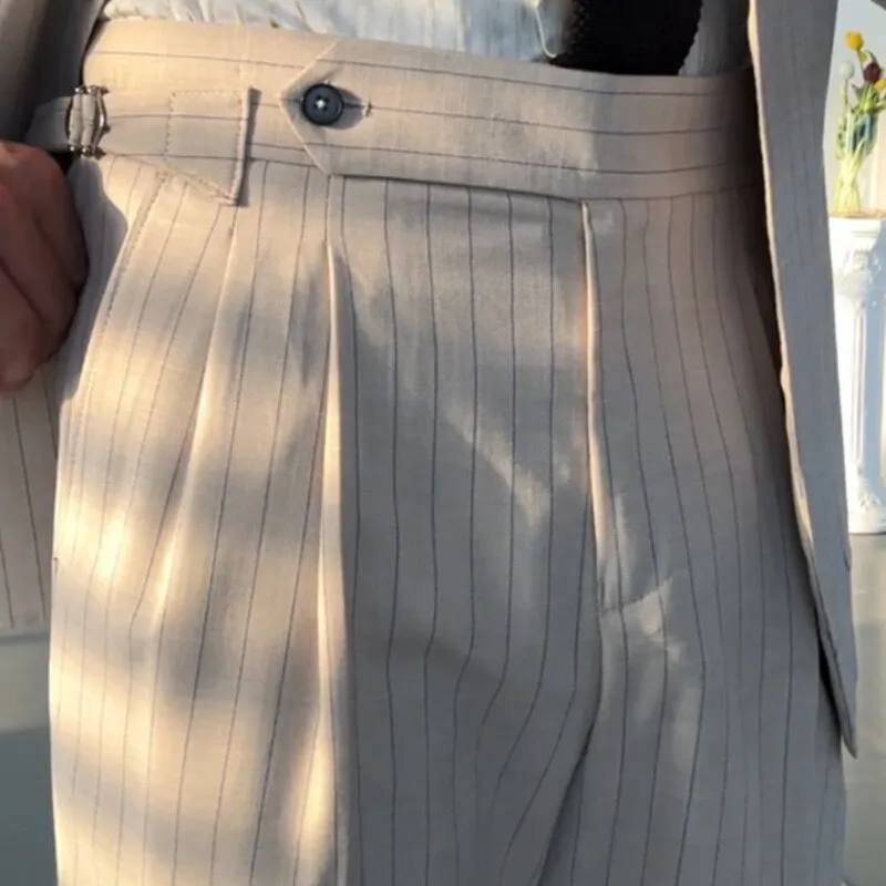 Stripe High Waist Flat Front Trousers