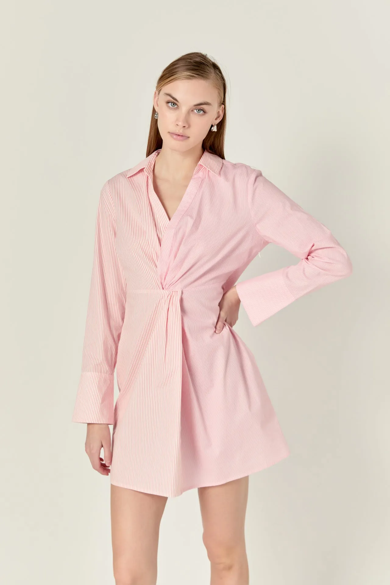 Striped Combo Twist Front Shirt Dress