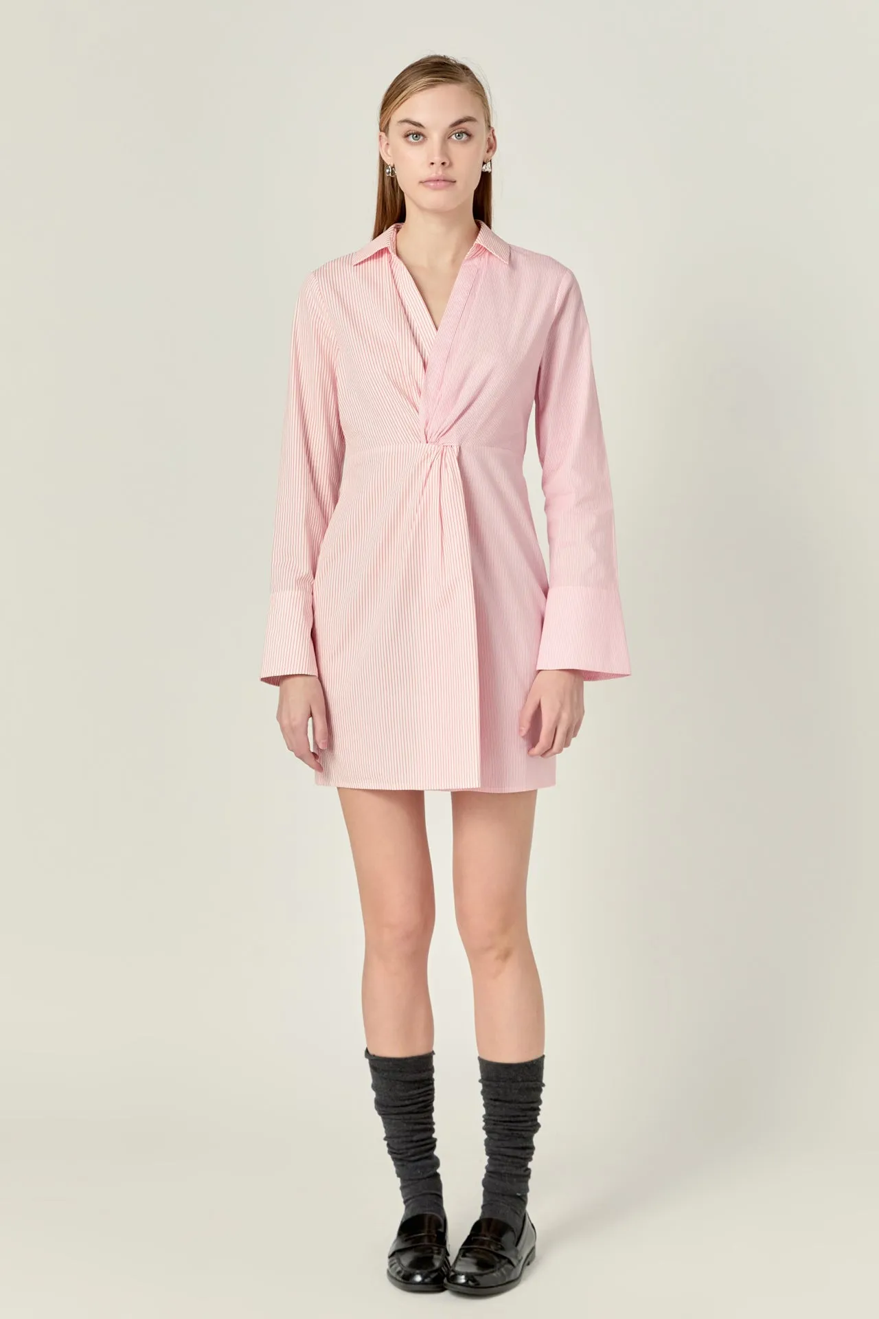 Striped Combo Twist Front Shirt Dress