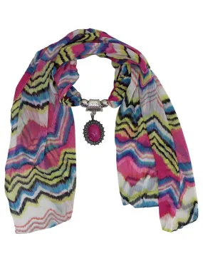 Striped Jewelry Scarf With Medallion
