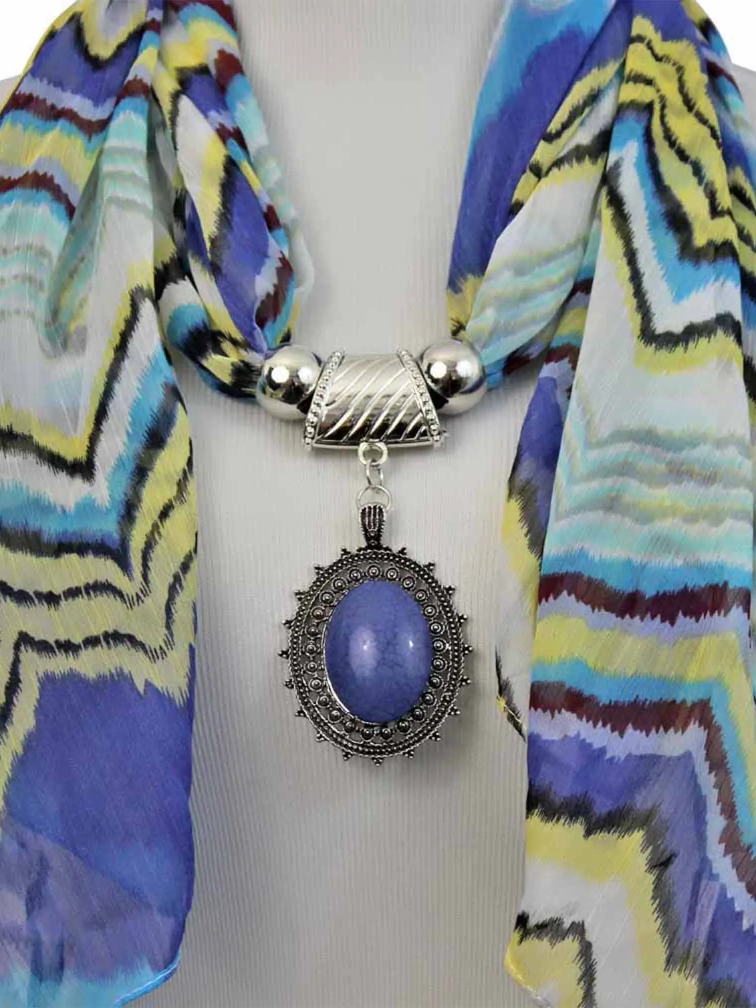 Striped Jewelry Scarf With Medallion