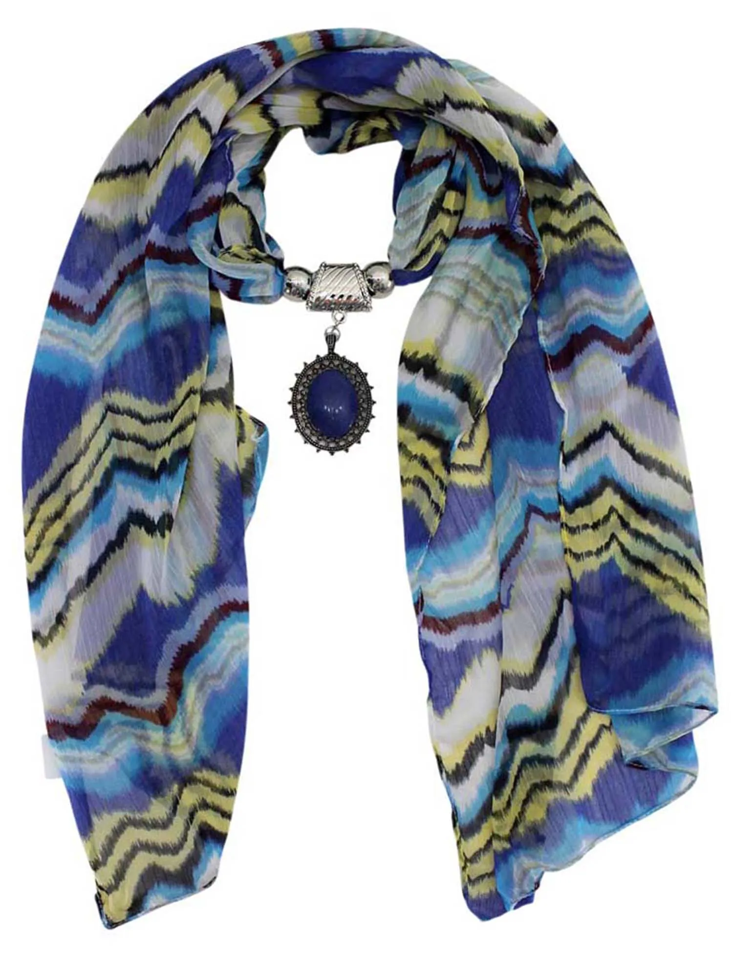 Striped Jewelry Scarf With Medallion