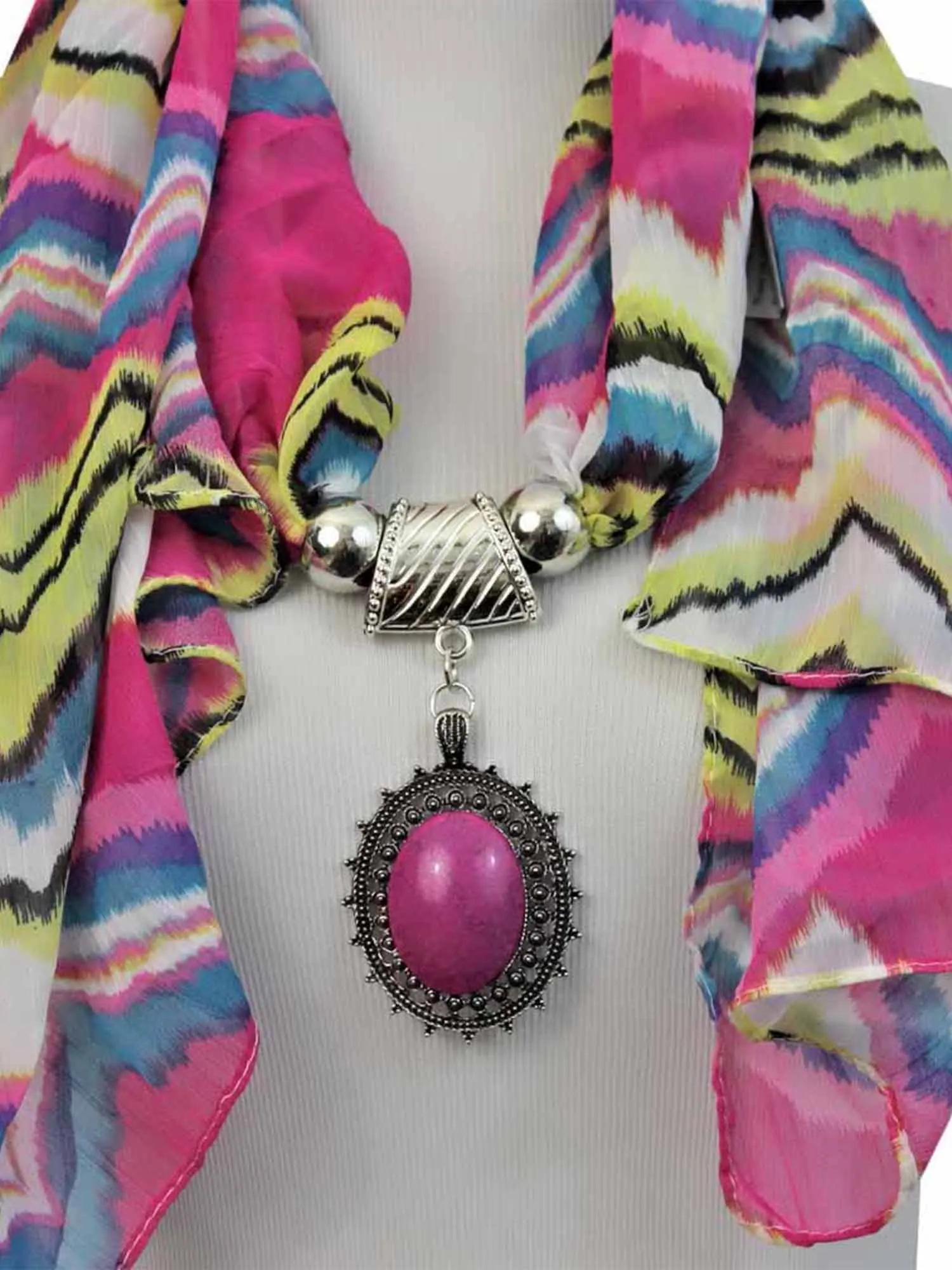 Striped Jewelry Scarf With Medallion