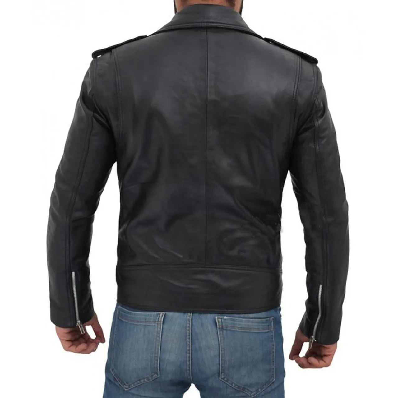 Stylish Leather Jacket for Men with Zipper Pockets - Leather Jacket