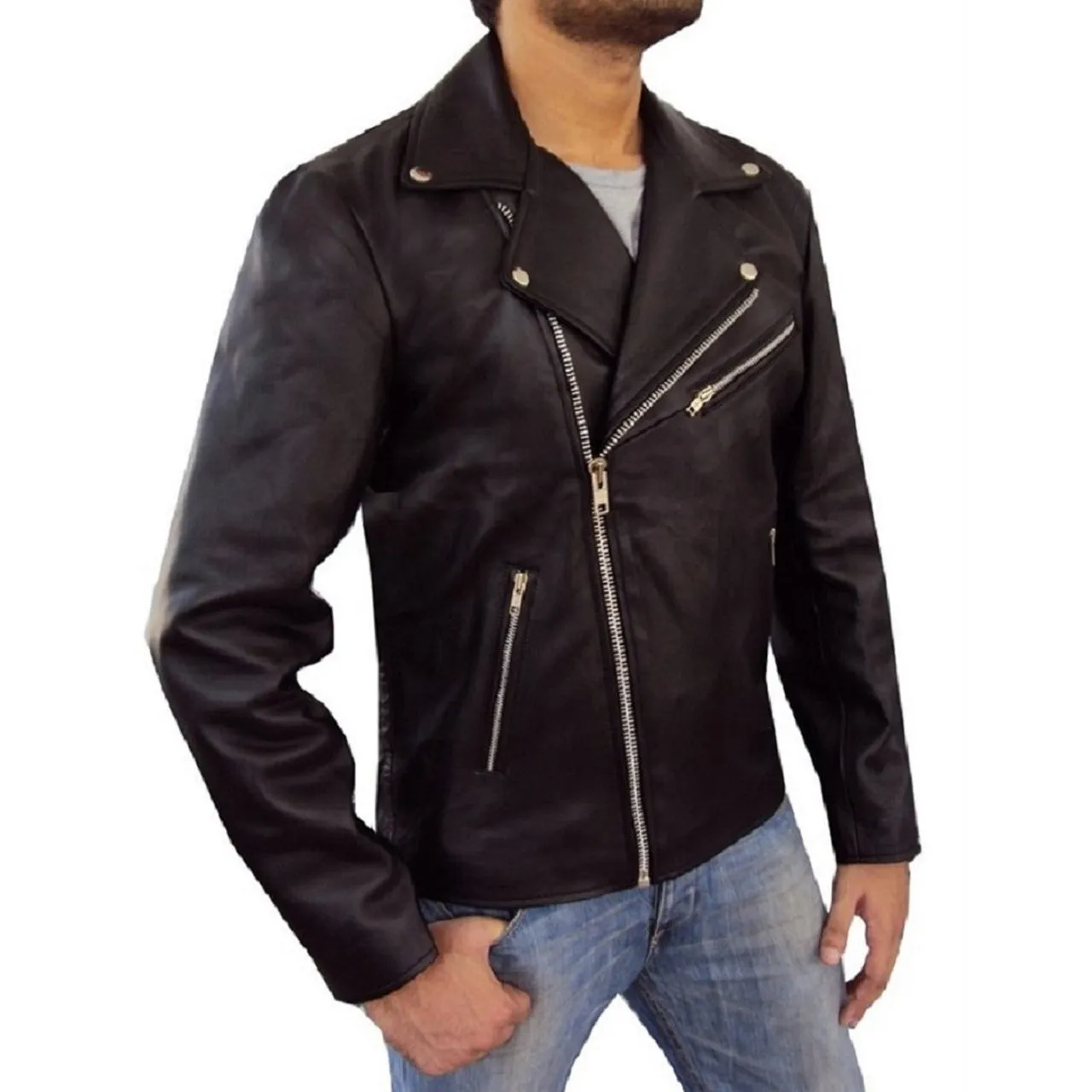 Stylish Leather Jacket for Men with Zipper Pockets - Leather Jacket