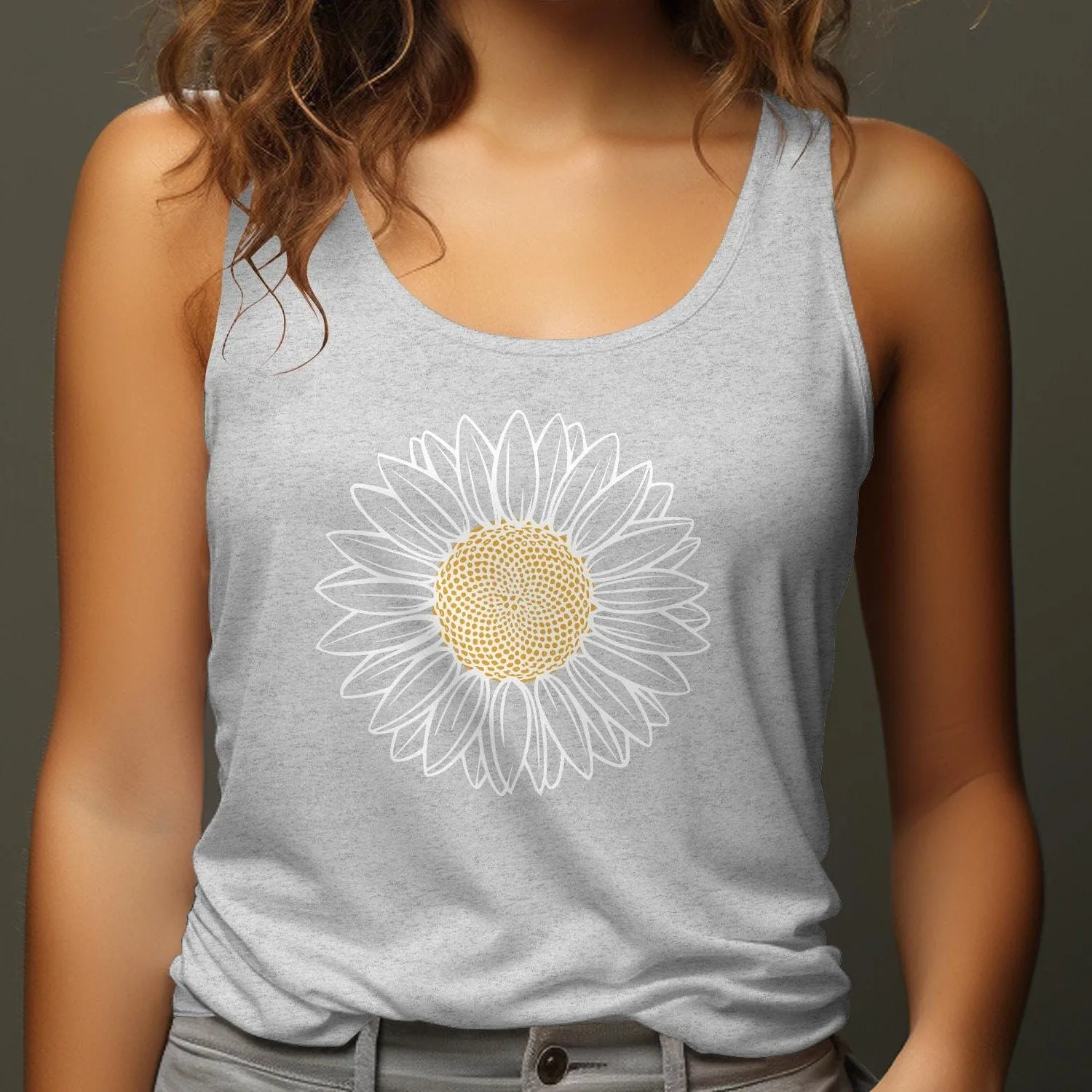 Sunflower Graphic T-Shirt, Floral Artwork Tee, Summer Casual Shirt, Trendy Botanical Design, Comfortable Everyday Tank