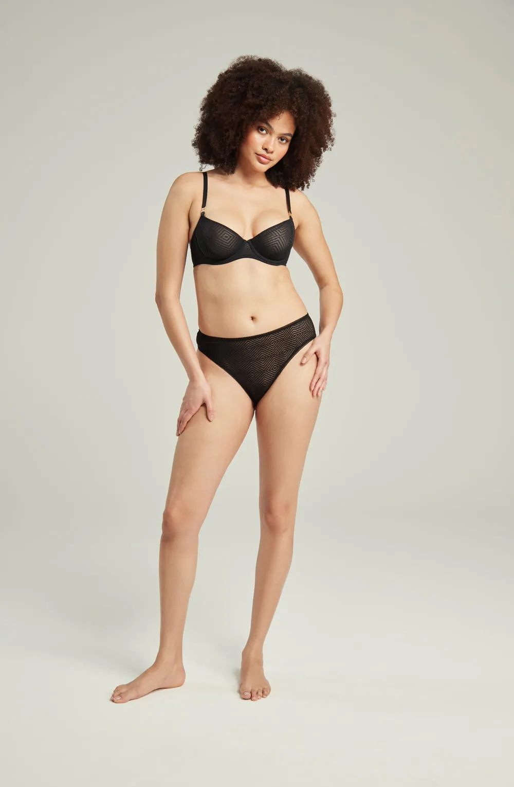 The Sheer Deco High Leg Brief Black