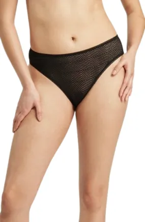 The Sheer Deco High Leg Brief Black