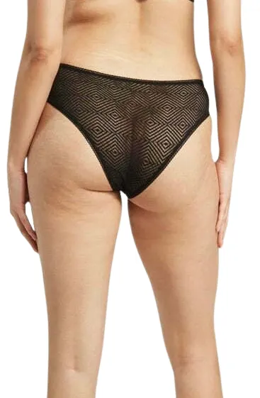The Sheer Deco High Leg Brief Black