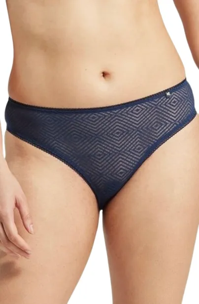 The Sheer Deco High Leg Brief Navy