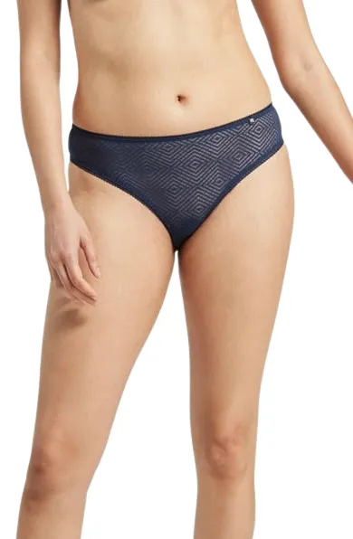 The Sheer Deco High Leg Brief Navy