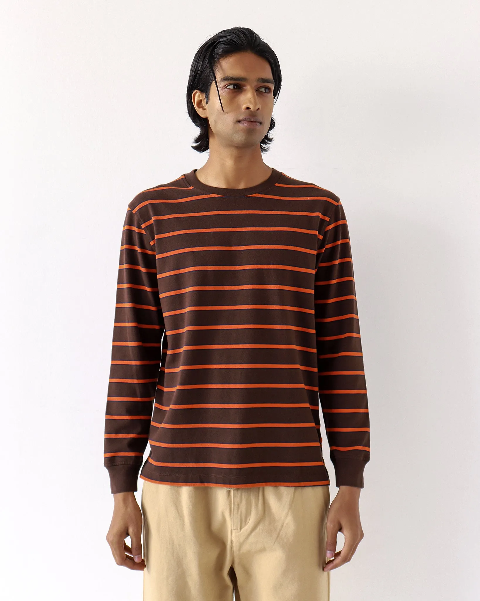 Tres Sripe T-Shirt - Slate Brown / Burnt Orange