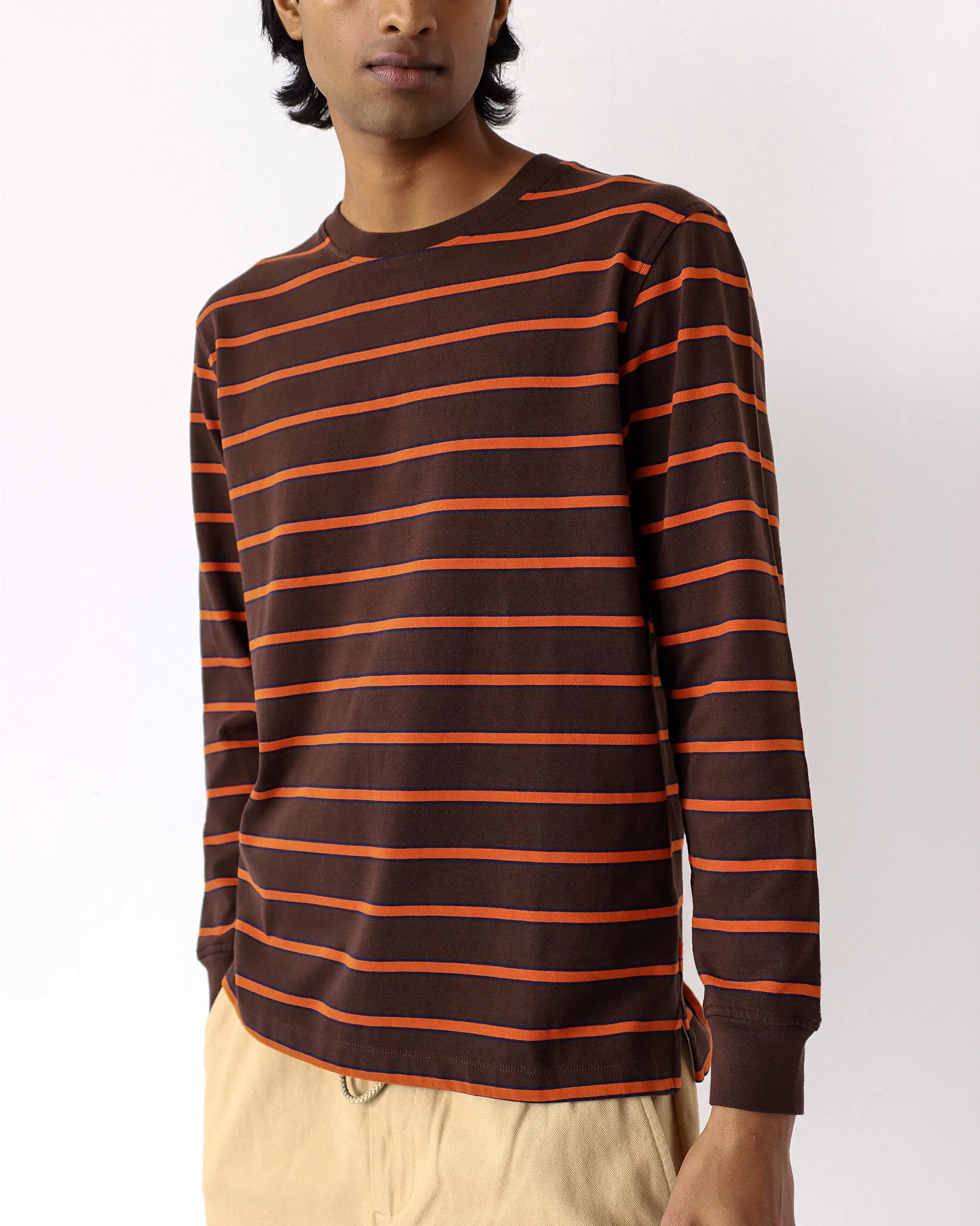 Tres Sripe T-Shirt - Slate Brown / Burnt Orange