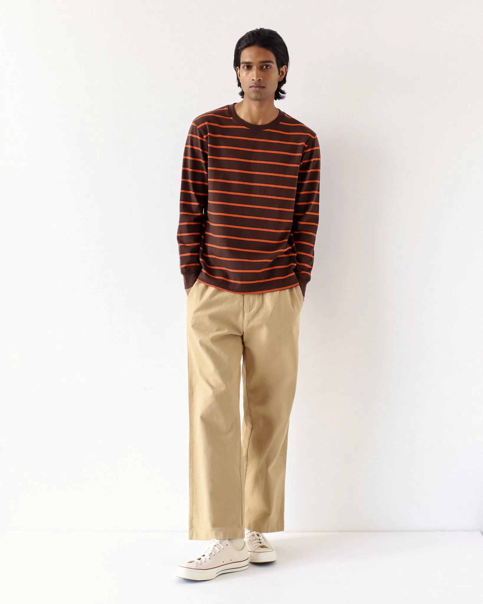 Tres Sripe T-Shirt - Slate Brown / Burnt Orange