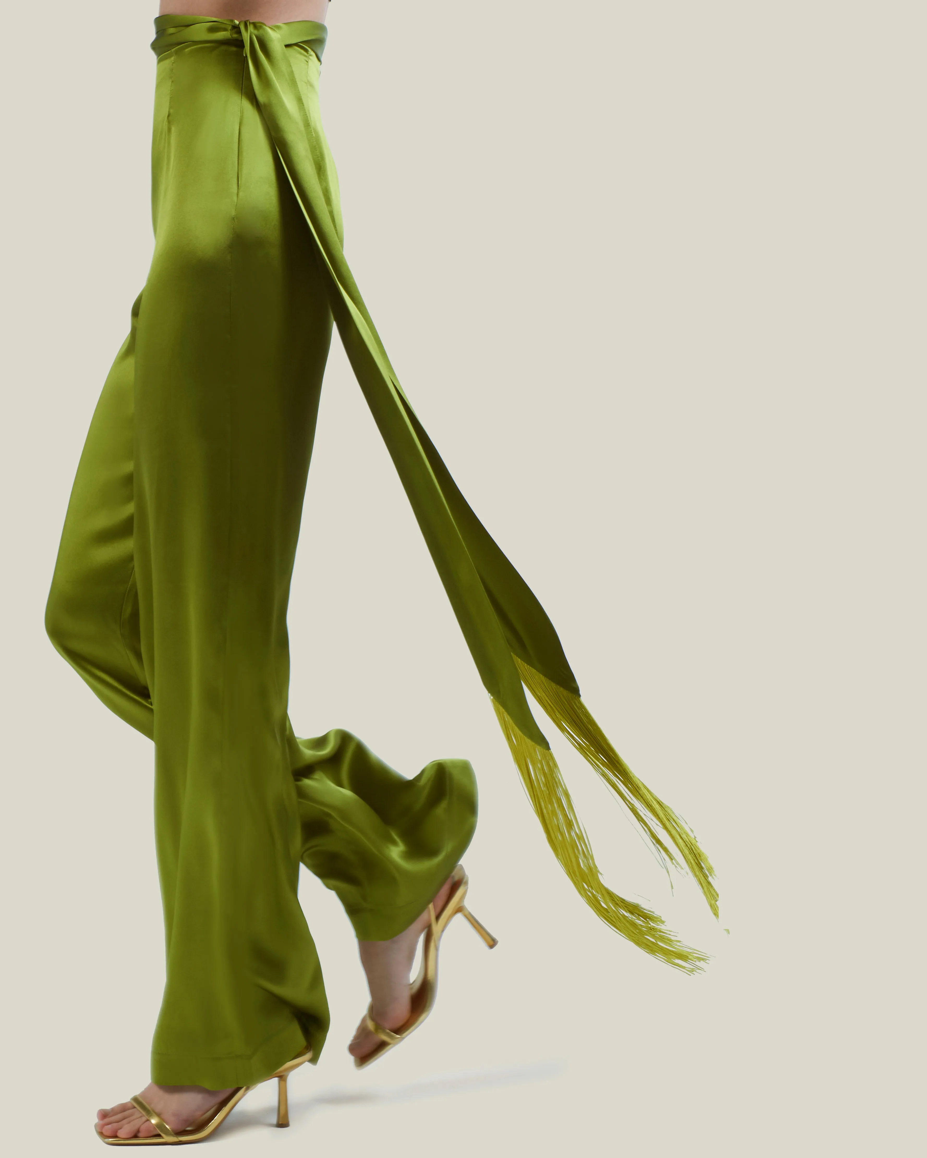 Verdi Satin Pants in Agave