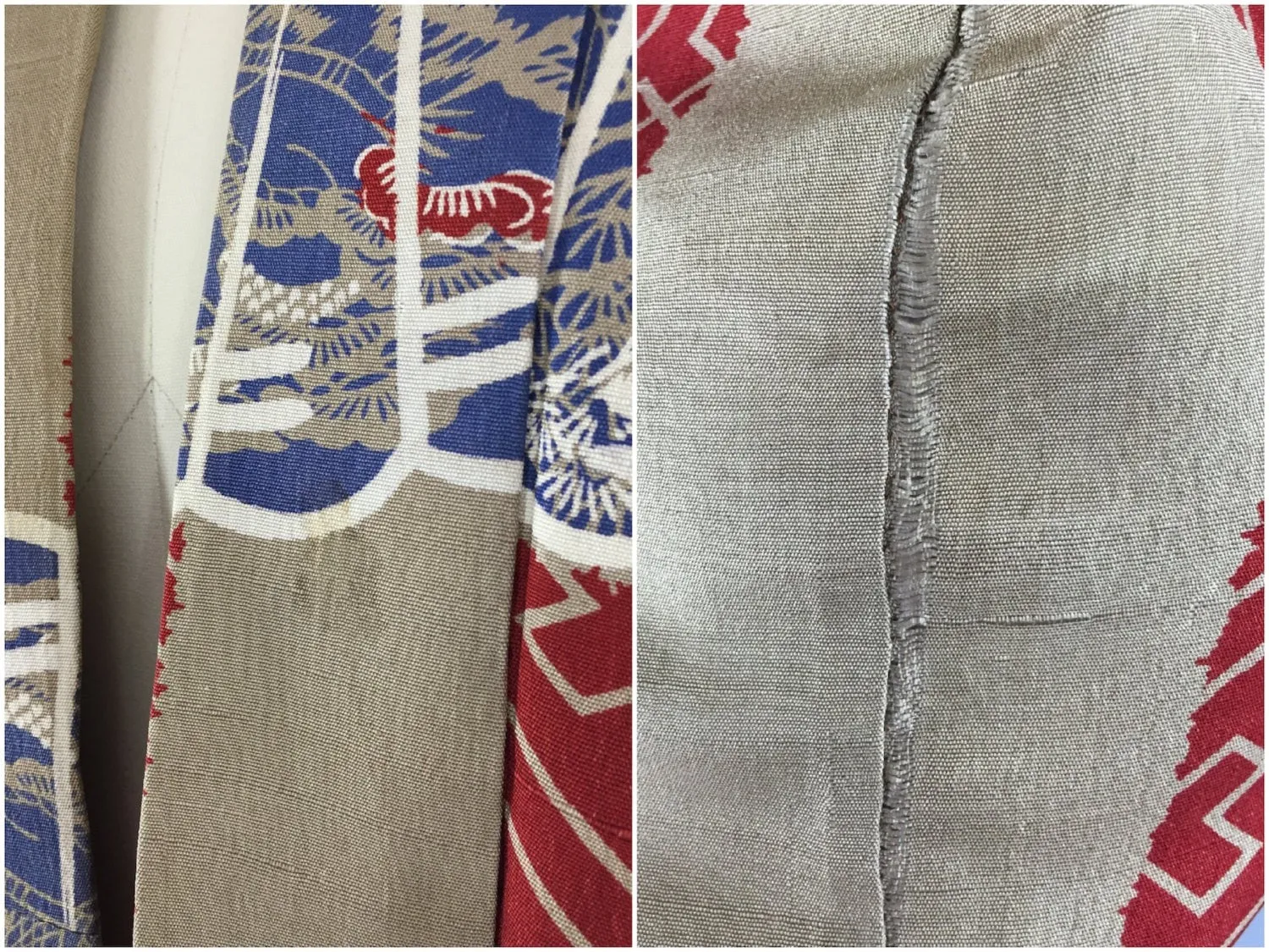 Vintage 1930s Silk Haori Kimono Cardigan / Brown Blue Fan Print