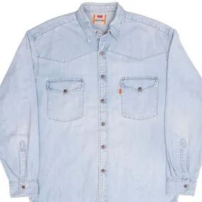VINTAGE LEVIS DENIM BLUE WESTERN POCKET SHIRT ORANGE TAB 1990S SIZE LARGE