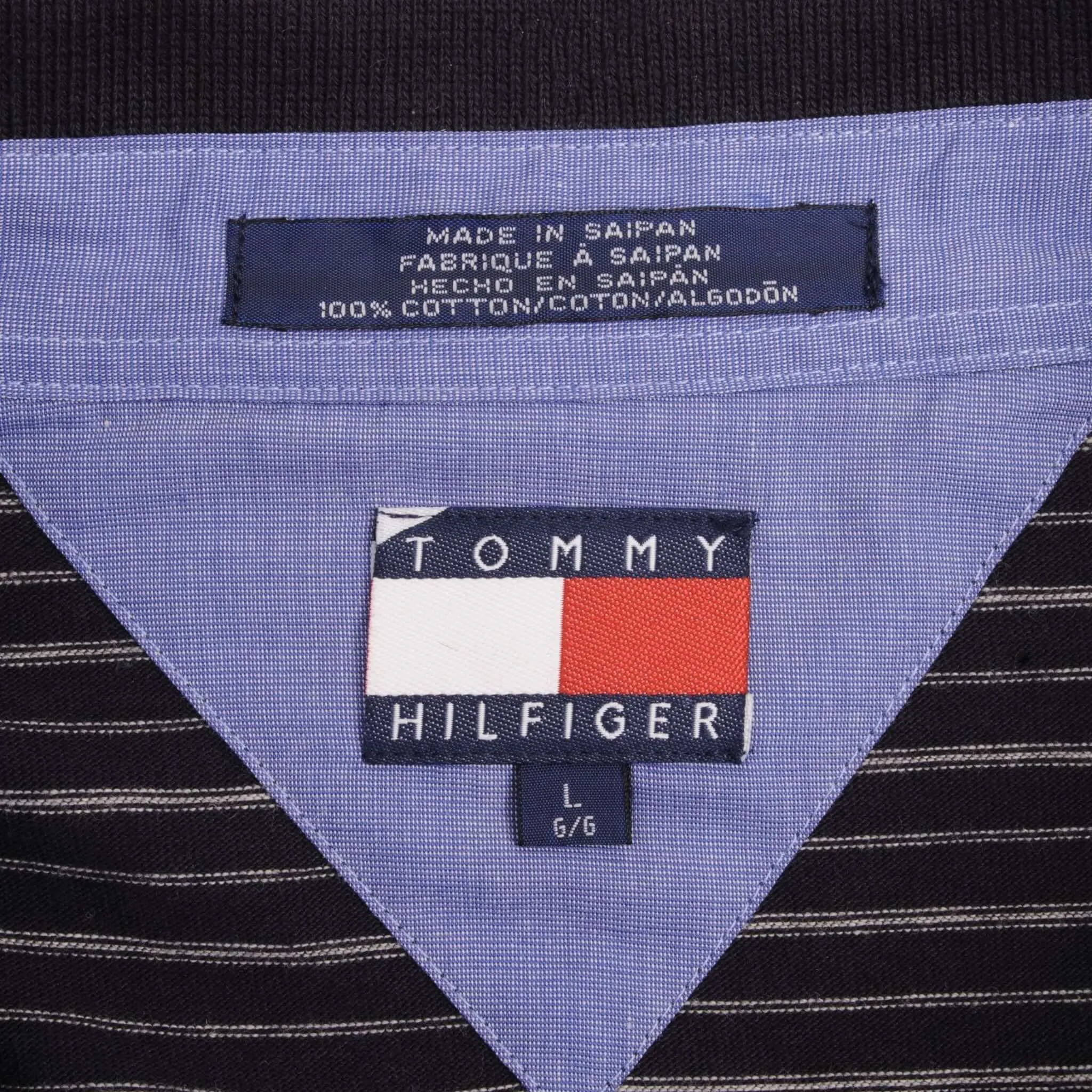 VINTAGE TOMMY HILFIGER LONG SLEEVE STRIPED POLO SHIRT 1990S SIZE LARGE DEADSTOCK