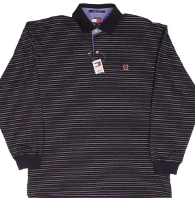 VINTAGE TOMMY HILFIGER LONG SLEEVE STRIPED POLO SHIRT 1990S SIZE LARGE DEADSTOCK
