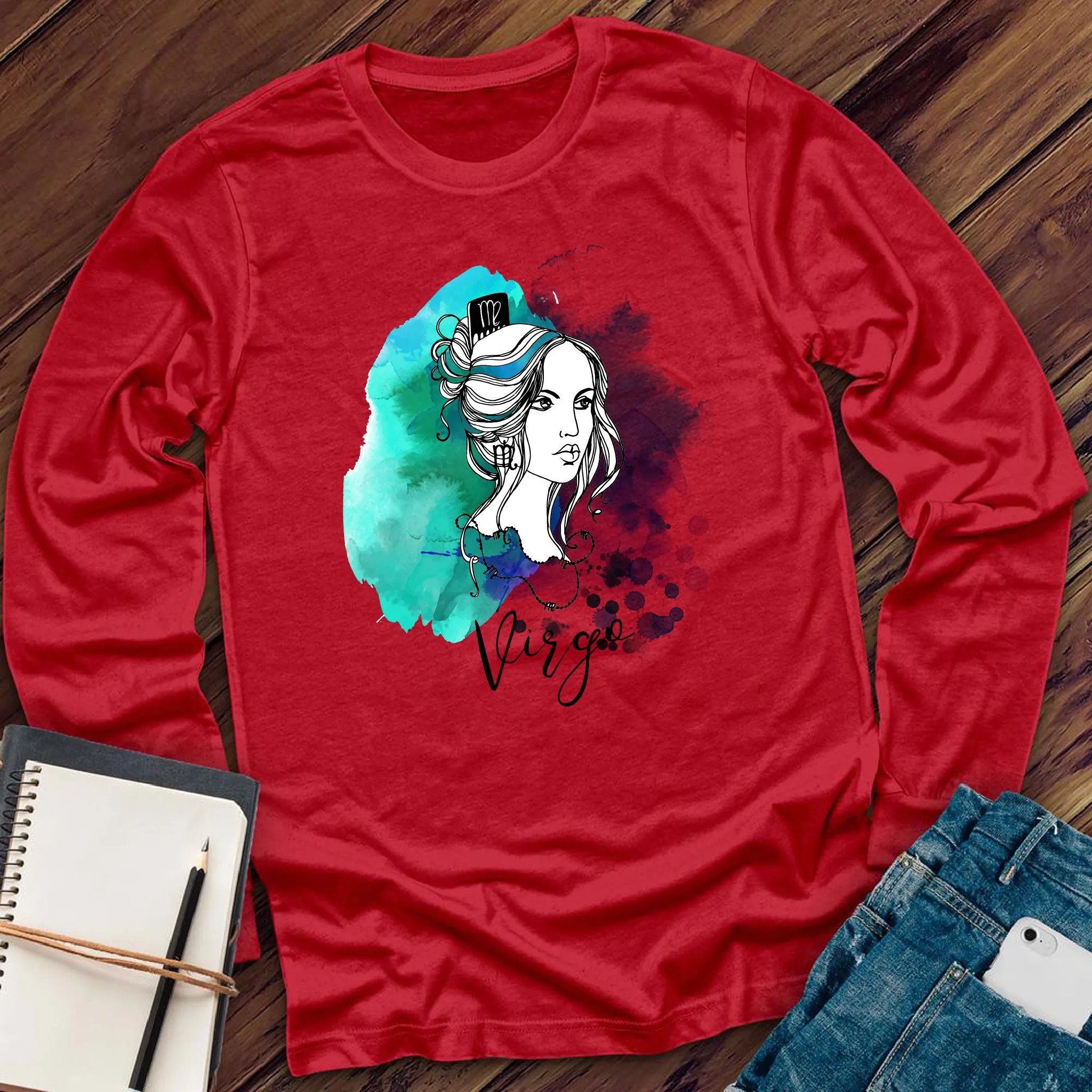 Watercolor Virgo Woman Long Sleeve