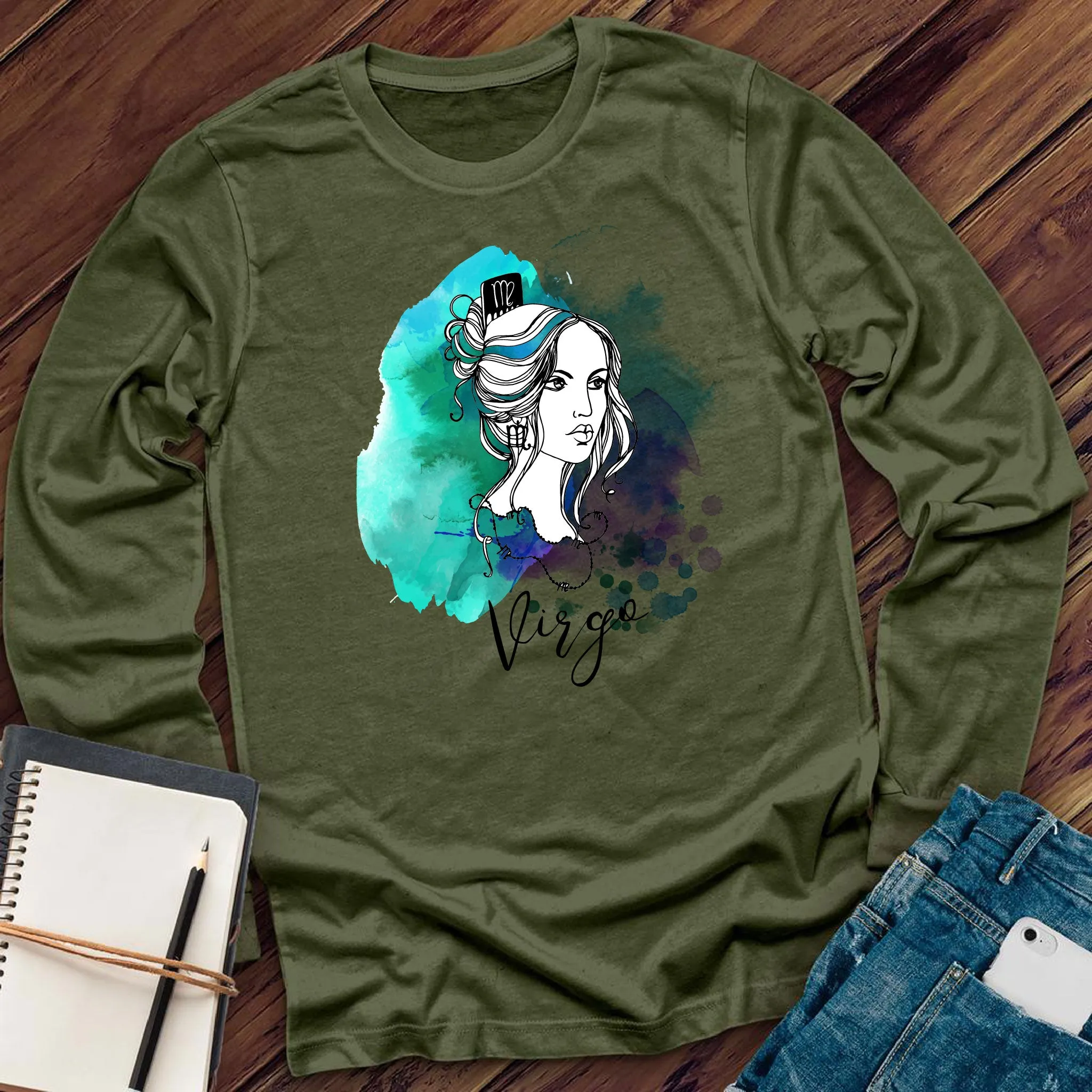 Watercolor Virgo Woman Long Sleeve