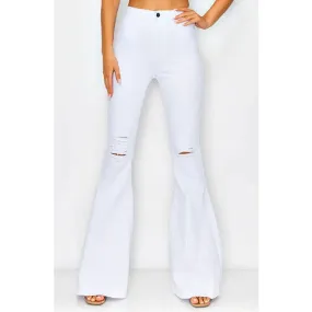 White Distressed High Waist Bell Pants Plus sz