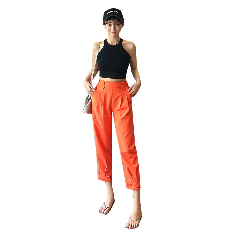 Wide Leg Pants Women Summer Korean Straight High Waist Slim Look Cool Lantern Loose Jogger Thin Casual Pants