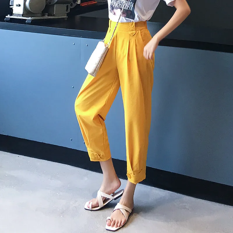 Wide Leg Pants Women Summer Korean Straight High Waist Slim Look Cool Lantern Loose Jogger Thin Casual Pants