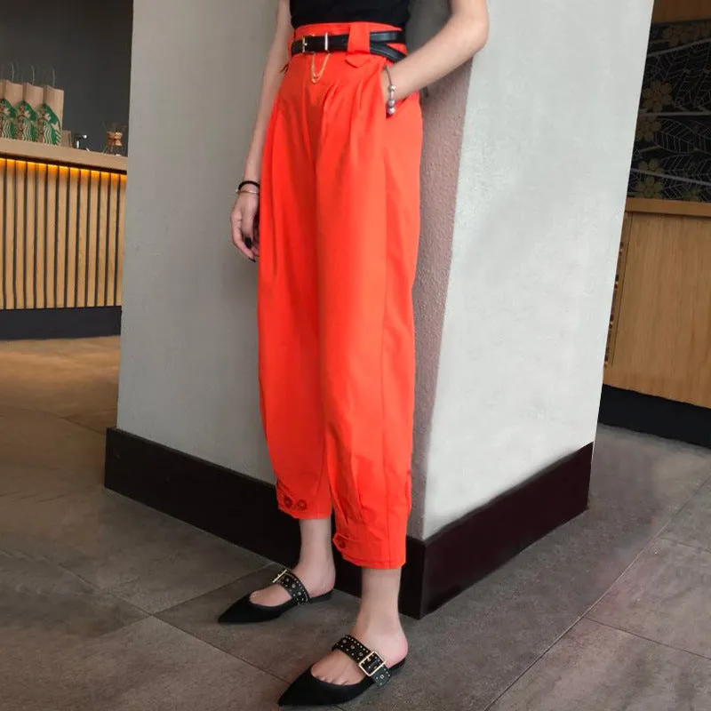 Wide Leg Pants Women Summer Korean Straight High Waist Slim Look Cool Lantern Loose Jogger Thin Casual Pants