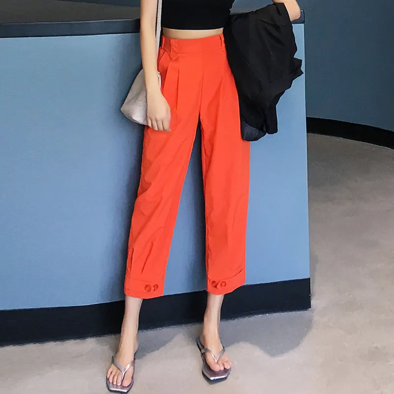 Wide Leg Pants Women Summer Korean Straight High Waist Slim Look Cool Lantern Loose Jogger Thin Casual Pants